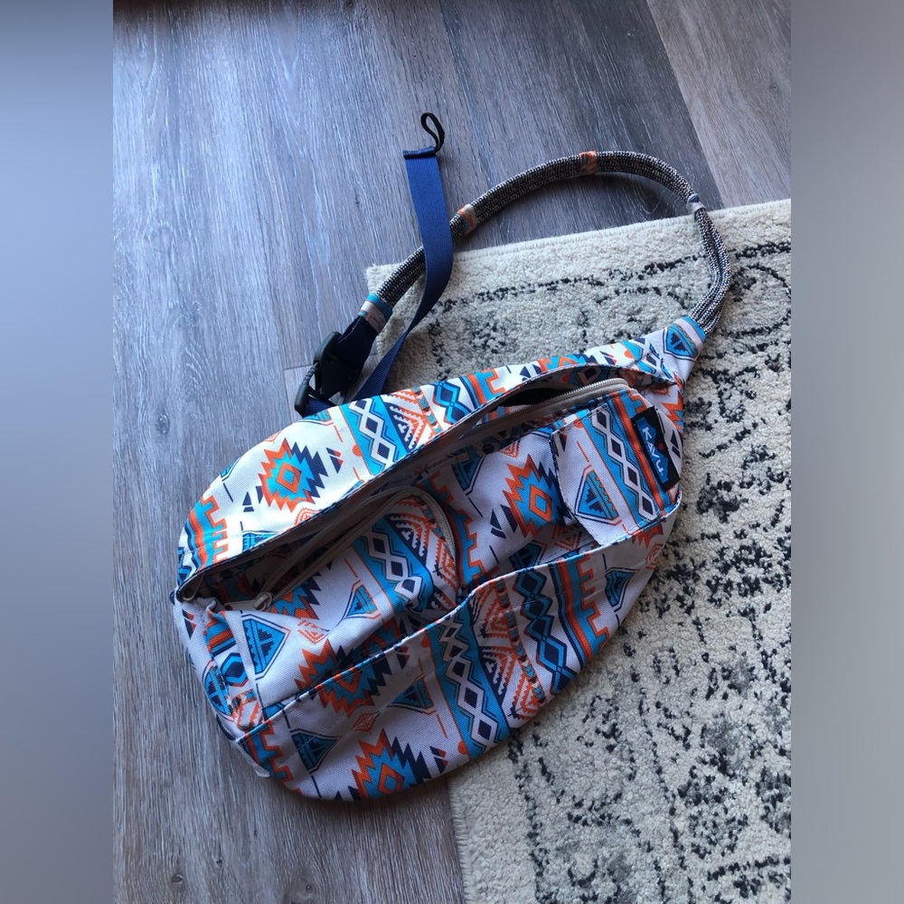 Kavu Aztec-Print Crossbody Sling Bag in Blue & Orange